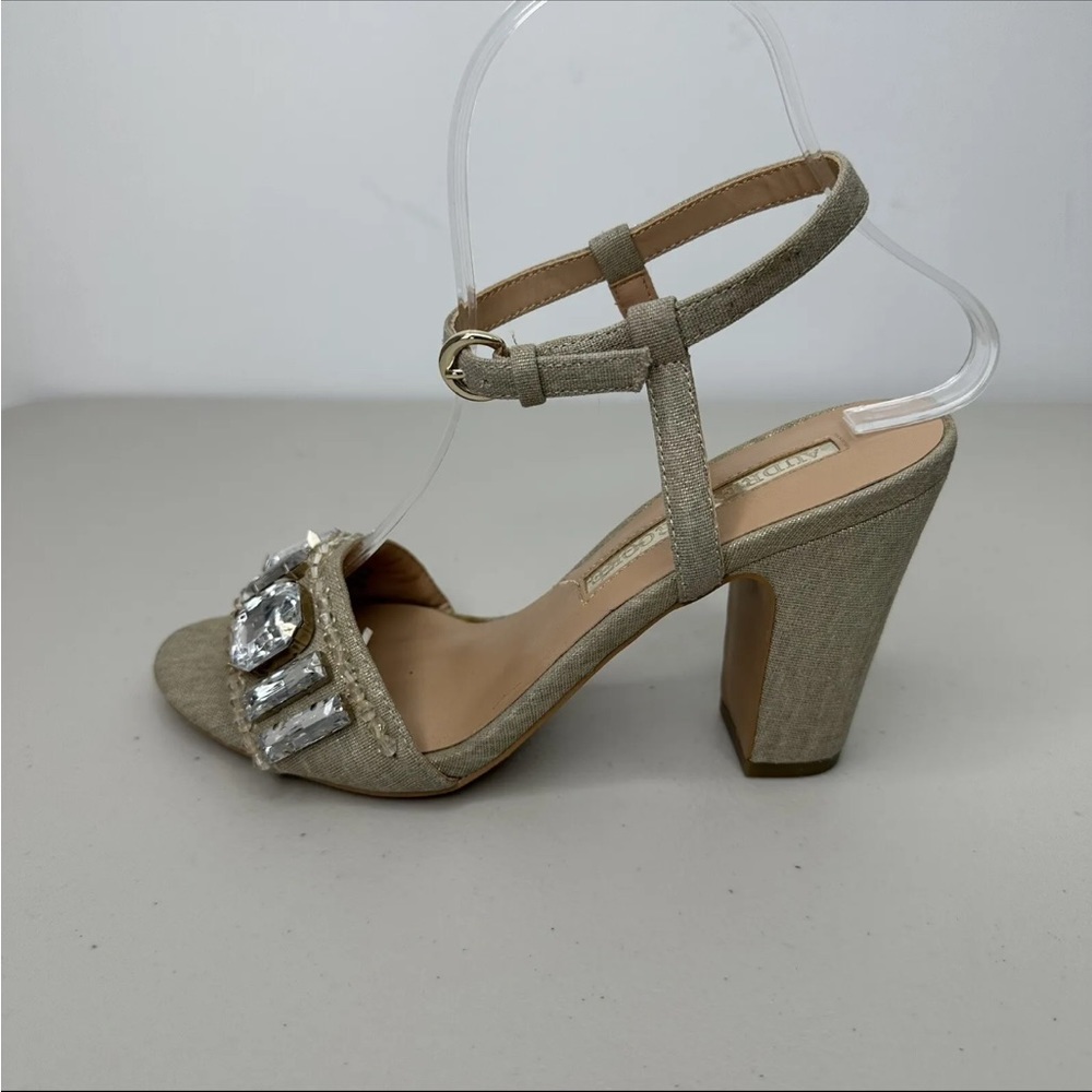 Audrey Brooke Janice Jewel Pump Size 6 Tan Gem Ankle Strap Party Heels Shoe